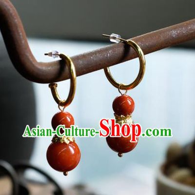 China Handmade Red Coral Beads Ear Accessories National Court Earrings Traditional Jewelry