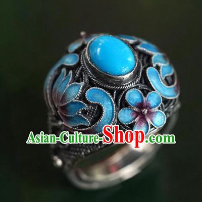 China Ancient Queen Cloisonne Lotus Ring Accessories Traditional Qing Dynasty Court Jewelry