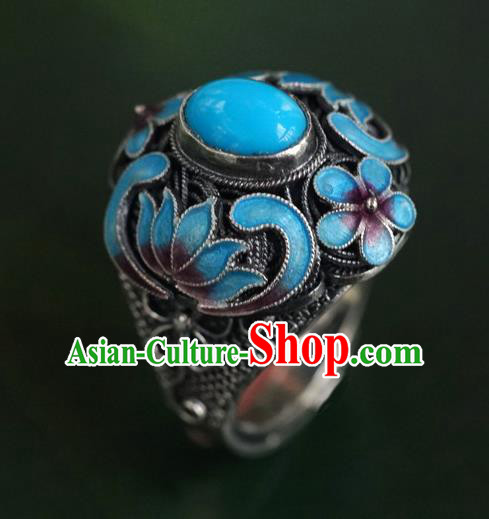 China Ancient Queen Cloisonne Lotus Ring Accessories Traditional Qing Dynasty Court Jewelry China Ancient Queen Cloisonne Lotus Ring Accessories Traditional Qing Dynasty Court Jewelry