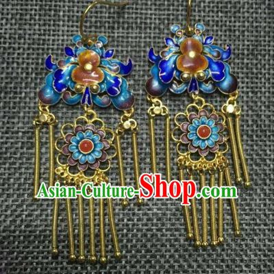 Handmade Chinese Qing Dynasty Enamel Peony Gourd Earrings Jewelry Traditional Ancient Classical Ear Accessories