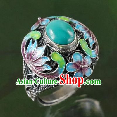 China Traditional Qing Dynasty Court Kallaite Jewelry Ancient Queen Cloisonne Lotus Ring Accessories