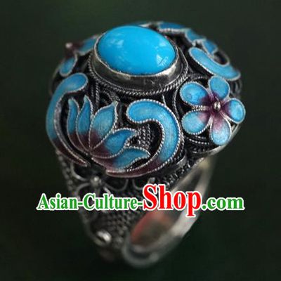 China Traditional Qing Dynasty Queen Cloisonne Ring Accessories Ancient Court Kallaite Jewelry