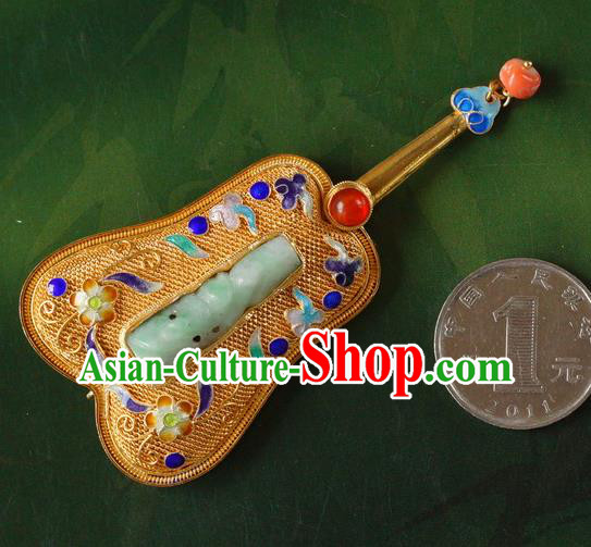 China Traditional Handmade Qing Dynasty Palace Golden Fan Brooch National Jade Breastpin Accessories China Traditional Handmade Qing Dynasty Palace Golden Fan Brooch National Jade Breastpin Accessories