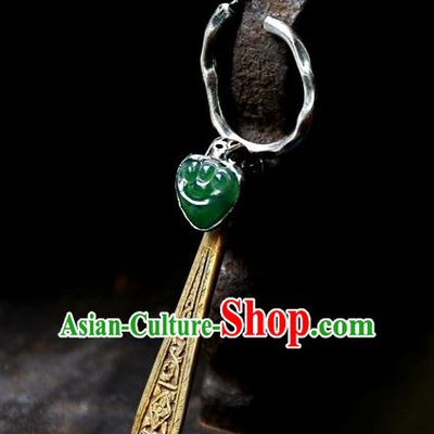 China Handmade Qing Dynasty Silver Ear Accessories Traditional National Jewelry Ancient Court Empress Jade Golden Earrings