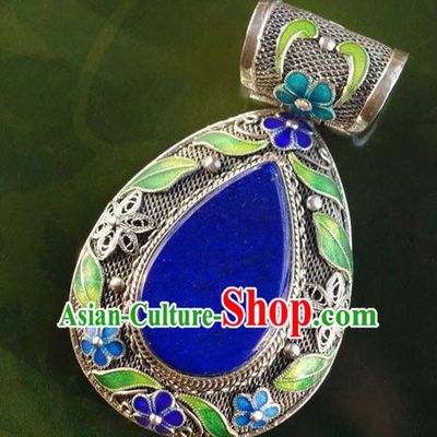 China Traditional Handmade Cloisonne Plum Necklace Pendant National Lapis Jewelry Accessories