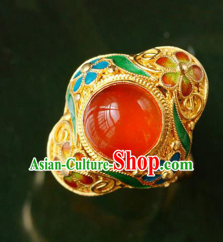 China Traditional Qing Dynasty Golden Ring Accessories Ancient Court Woman Carnelian Circlet Jewelry China Traditional Qing Dynasty Golden Ring Accessories Ancient Court Woman Carnelian Circlet Jewelry