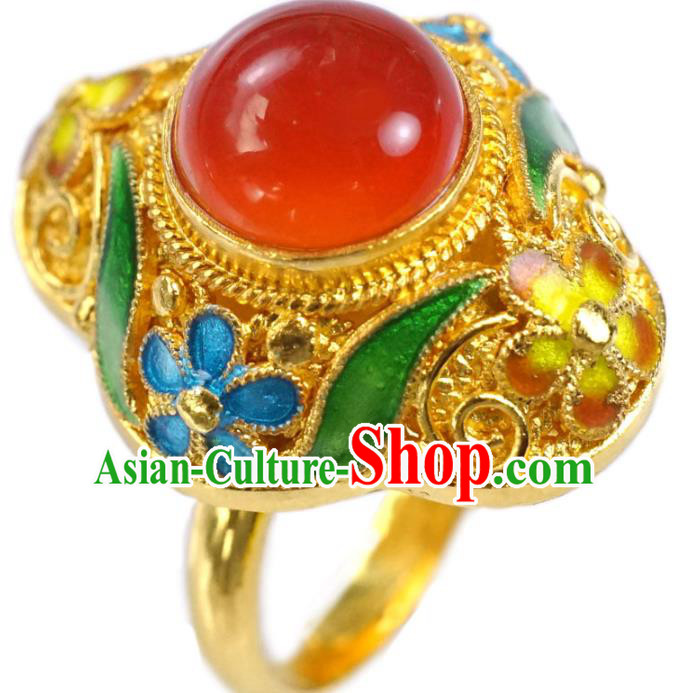 China Traditional Qing Dynasty Golden Ring Accessories Ancient Court Woman Carnelian Circlet Jewelry China Traditional Qing Dynasty Golden Ring Accessories Ancient Court Woman Carnelian Circlet Jewelry