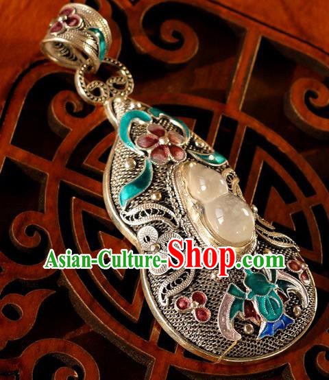 China Traditional National Silver Jewelry Accessories Handmade Jade Gourd Necklace Pendant