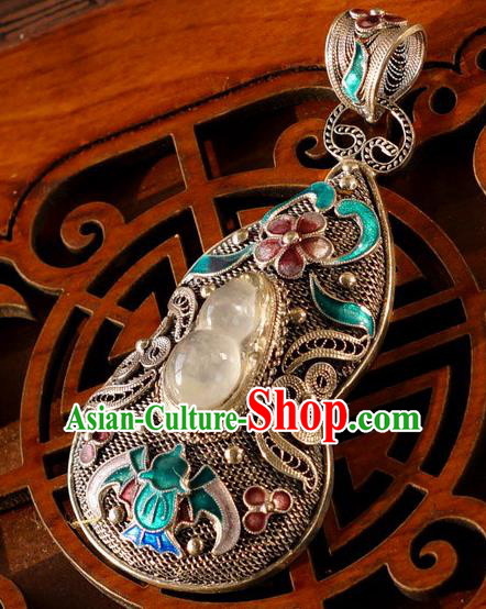 China Traditional National Silver Jewelry Accessories Handmade Jade Gourd Necklace Pendant