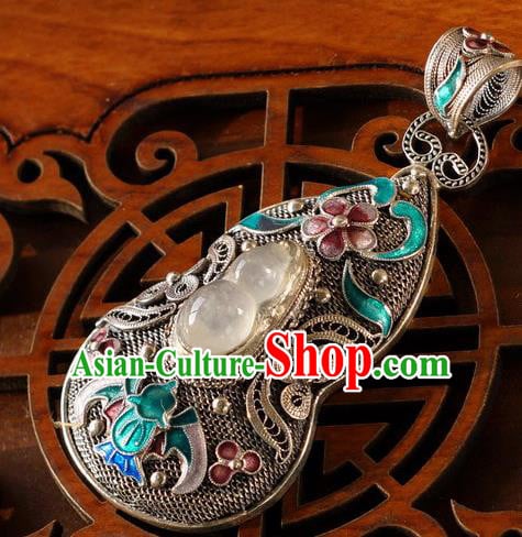 China Traditional National Silver Jewelry Accessories Handmade Jade Gourd Necklace Pendant