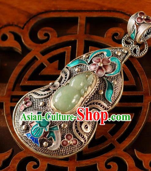 China Traditional National Jade Gourd Silver Jewelry Accessories Handmade Cloisonne Bat Necklace Pendant China Traditional National Jade Gourd Silver Jewelry Accessories Handmade Cloisonne Bat Necklace Pendant
