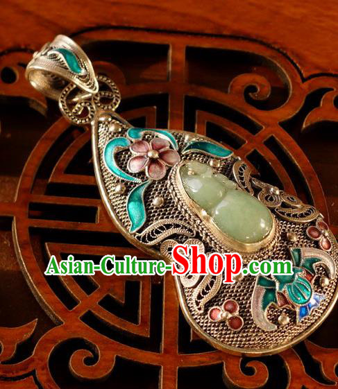 China Traditional National Jade Gourd Silver Jewelry Accessories Handmade Cloisonne Bat Necklace Pendant China Traditional National Jade Gourd Silver Jewelry Accessories Handmade Cloisonne Bat Necklace Pendant