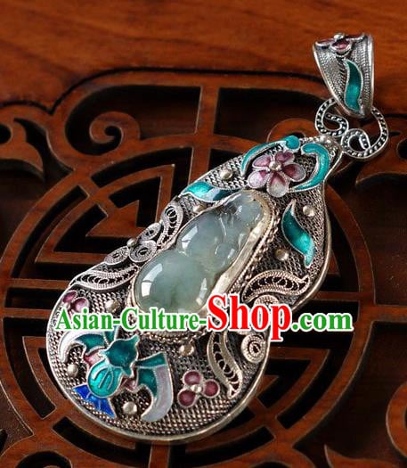 China Traditional Accessories Handmade Cloisonne Bat Necklace Pendant National Jade Gourd Silver Jewelry China Traditional Accessories Handmade Cloisonne Bat Necklace Pendant National Jade Gourd Silver Jewelry