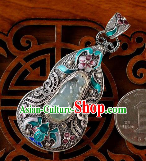 China Traditional Accessories Handmade Cloisonne Bat Necklace Pendant National Jade Gourd Silver Jewelry China Traditional Accessories Handmade Cloisonne Bat Necklace Pendant National Jade Gourd Silver Jewelry