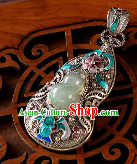 China Handmade Cloisonne Bat Necklace Pendant National Jade Gourd Silver Jewelry Traditional Accessories