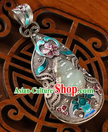 China Handmade Cloisonne Bat Necklace Pendant National Jade Gourd Silver Jewelry Traditional Accessories