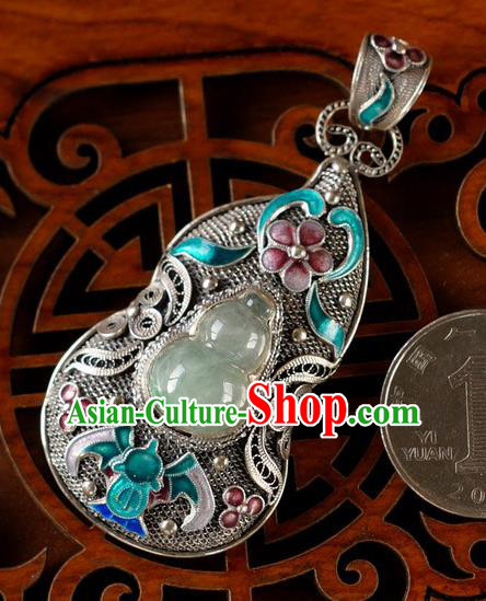 China Handmade Cloisonne Bat Necklace Pendant National Jade Gourd Silver Jewelry Traditional Accessories