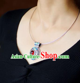 China Handmade Silver Necklace Pendant National Cloisonne Bat Jewelry Traditional Garnet Accessories