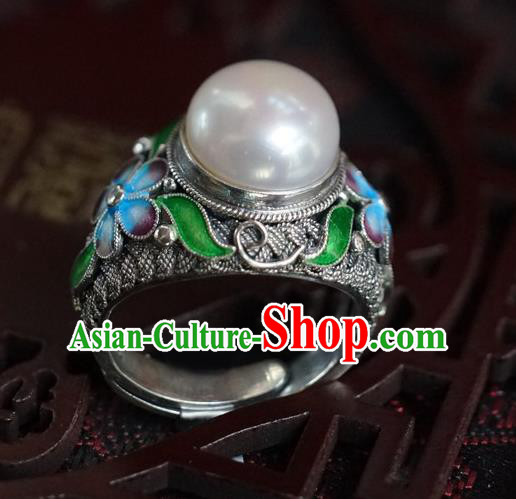 China Traditional Qing Dynasty Pearl Ring Accessories Ancient Court Woman Silver Circlet Jewelry China Traditional Qing Dynasty Pearl Ring Accessories Ancient Court Woman Silver Circlet Jewelry