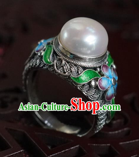 China Traditional Qing Dynasty Pearl Ring Accessories Ancient Court Woman Silver Circlet Jewelry China Traditional Qing Dynasty Pearl Ring Accessories Ancient Court Woman Silver Circlet Jewelry