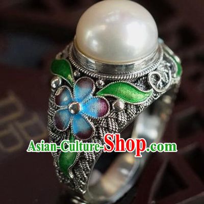 China Traditional Qing Dynasty Pearl Ring Accessories Ancient Court Woman Silver Circlet Jewelry