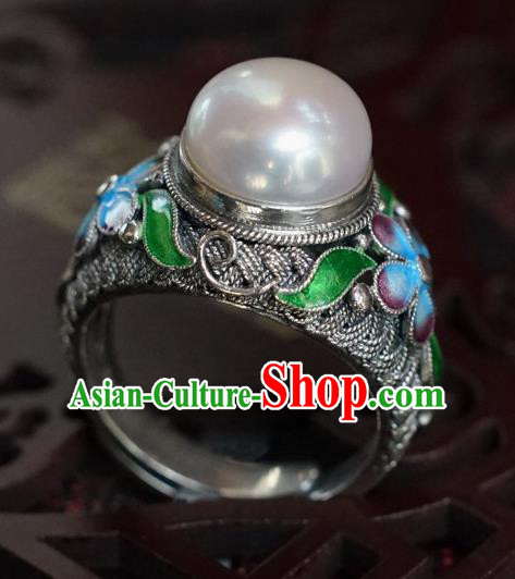 China Traditional Qing Dynasty Pearl Ring Accessories Ancient Court Woman Silver Circlet Jewelry China Traditional Qing Dynasty Pearl Ring Accessories Ancient Court Woman Silver Circlet Jewelry