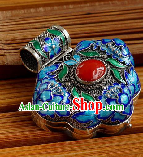 China Handmade Cloisonne Peony Necklace Pendant National Silver Sachet Jewelry Traditional Ruby Accessories China Handmade Cloisonne Peony Necklace Pendant National Silver Sachet Jewelry Traditional Ruby Accessories