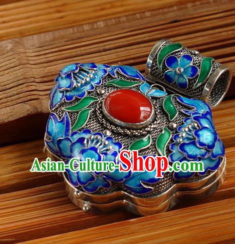 China Handmade Cloisonne Peony Necklace Pendant National Silver Sachet Jewelry Traditional Ruby Accessories China Handmade Cloisonne Peony Necklace Pendant National Silver Sachet Jewelry Traditional Ruby Accessories