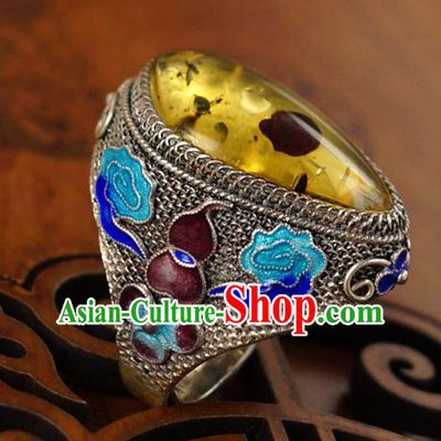 China Traditional Silver Jewelry Qing Dynasty Chrysophoron Ring Accessories Ancient Court Woman Cloisonne Gourd Circlet