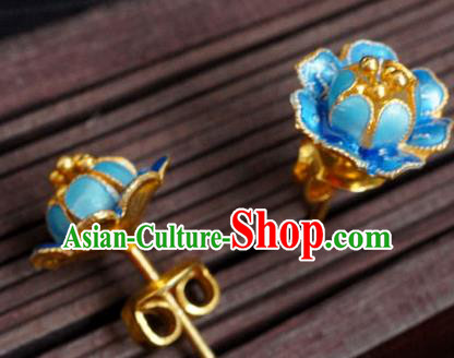Handmade Chinese Traditional Cheongsam Ear Accessories Enamel Blue Peony Earrings Jewelry Handmade Chinese Traditional Cheongsam Ear Accessories Enamel Blue Peony Earrings Jewelry