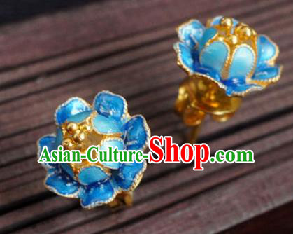 Handmade Chinese Traditional Cheongsam Ear Accessories Enamel Blue Peony Earrings Jewelry Handmade Chinese Traditional Cheongsam Ear Accessories Enamel Blue Peony Earrings Jewelry