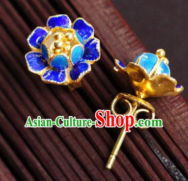Handmade Chinese Traditional Enamel Royalblue Peony Earrings Jewelry Cheongsam Ear Accessories Handmade Chinese Traditional Enamel Royalblue Peony Earrings Jewelry Cheongsam Ear Accessories
