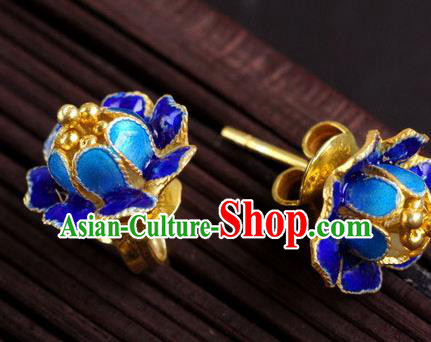 Handmade Chinese Traditional Enamel Royalblue Peony Earrings Jewelry Cheongsam Ear Accessories Handmade Chinese Traditional Enamel Royalblue Peony Earrings Jewelry Cheongsam Ear Accessories