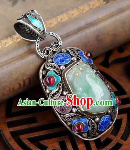 China Classical Cloisonne Accessories Traditional National Silver Jewelry Handmade Jade Necklace Pendant
