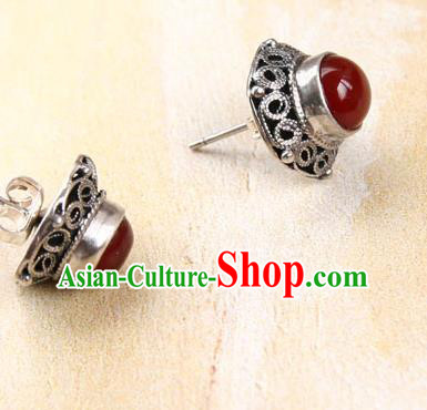 Handmade Silver Earrings Chinese Cheongsam Ear Accessories Traditional Carnelian Jewelry