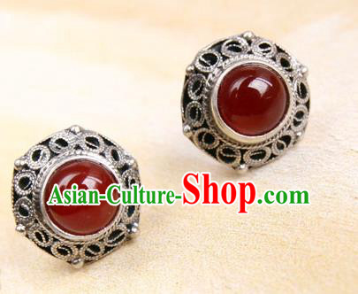 Handmade Silver Earrings Chinese Cheongsam Ear Accessories Traditional Carnelian Jewelry