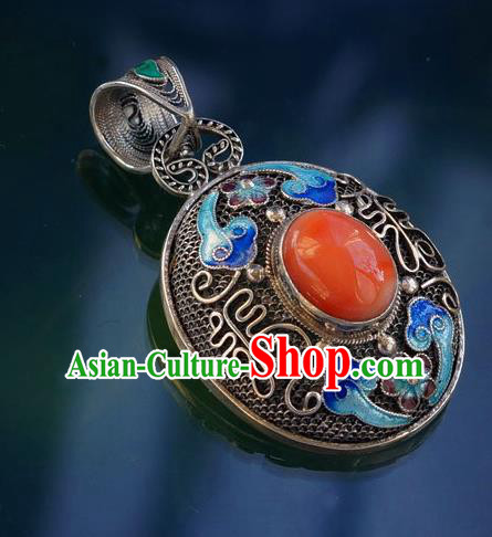 China Handmade Cloisonne Necklace Pendant National Ruby Jewelry Traditional Silver Accessories China Handmade Cloisonne Necklace Pendant National Ruby Jewelry Traditional Silver Accessories