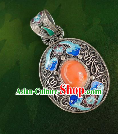 China Handmade Cloisonne Necklace Pendant National Ruby Jewelry Traditional Silver Accessories China Handmade Cloisonne Necklace Pendant National Ruby Jewelry Traditional Silver Accessories