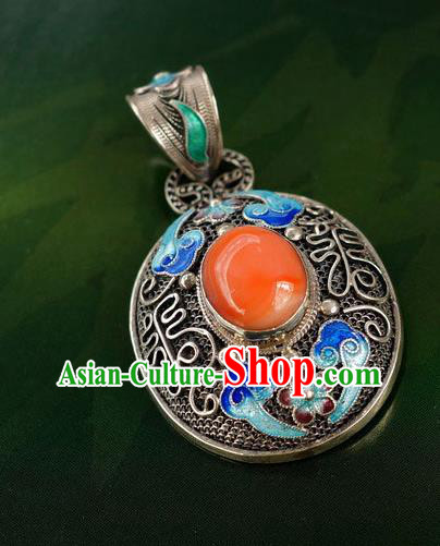 China Handmade Cloisonne Necklace Pendant National Ruby Jewelry Traditional Silver Accessories China Handmade Cloisonne Necklace Pendant National Ruby Jewelry Traditional Silver Accessories