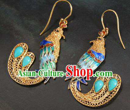 Handmade Cloisonne Phoenix Earrings Chinese Cheongsam Ear Accessories Traditional Kallaite Jewelry Handmade Cloisonne Phoenix Earrings Chinese Cheongsam Ear Accessories Traditional Kallaite Jewelry