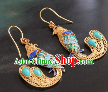 Handmade Cloisonne Phoenix Earrings Chinese Cheongsam Ear Accessories Traditional Kallaite Jewelry Handmade Cloisonne Phoenix Earrings Chinese Cheongsam Ear Accessories Traditional Kallaite Jewelry