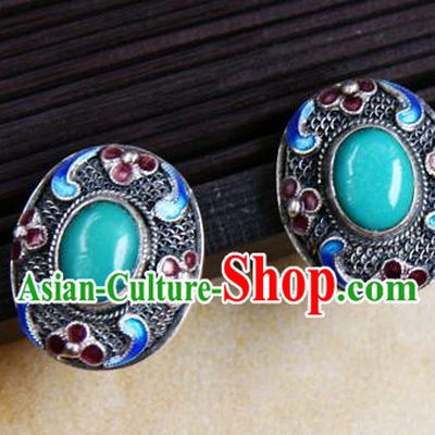 Handmade Chinese Cheongsam Ear Accessories Traditional Kallaite Cloisonne Earrings Jewelry