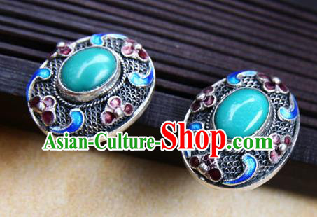 Handmade Chinese Cheongsam Ear Accessories Traditional Kallaite Cloisonne Earrings Jewelry Handmade Chinese Cheongsam Ear Accessories Traditional Kallaite Cloisonne Earrings Jewelry
