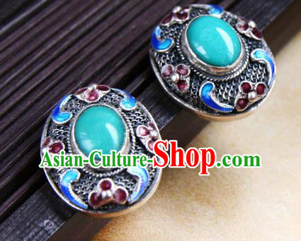 Handmade Chinese Cheongsam Ear Accessories Traditional Kallaite Cloisonne Earrings Jewelry Handmade Chinese Cheongsam Ear Accessories Traditional Kallaite Cloisonne Earrings Jewelry
