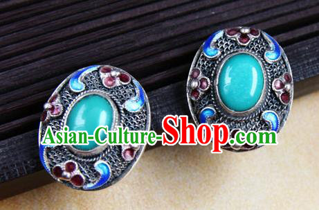 Handmade Chinese Cheongsam Ear Accessories Traditional Kallaite Cloisonne Earrings Jewelry Handmade Chinese Cheongsam Ear Accessories Traditional Kallaite Cloisonne Earrings Jewelry