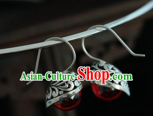 Handmade Chinese Cheongsam Garnet Ear Accessories Traditional Silver Earrings Jewelry Handmade Chinese Cheongsam Garnet Ear Accessories Traditional Silver Earrings Jewelry