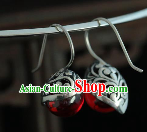 Handmade Chinese Cheongsam Garnet Ear Accessories Traditional Silver Earrings Jewelry Handmade Chinese Cheongsam Garnet Ear Accessories Traditional Silver Earrings Jewelry