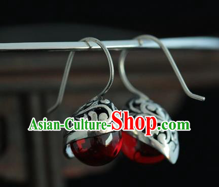 Handmade Chinese Cheongsam Garnet Ear Accessories Traditional Silver Earrings Jewelry Handmade Chinese Cheongsam Garnet Ear Accessories Traditional Silver Earrings Jewelry