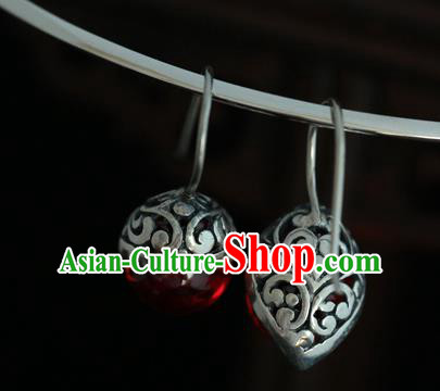 Handmade Chinese Cheongsam Garnet Ear Accessories Traditional Silver Earrings Jewelry Handmade Chinese Cheongsam Garnet Ear Accessories Traditional Silver Earrings Jewelry