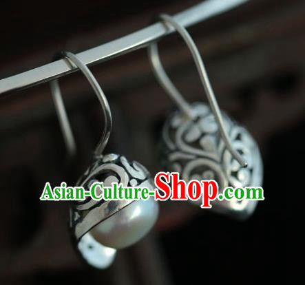 Handmade Chinese Traditional Silver Earrings Jewelry Cheongsam Pearl Ear Accessories Handmade Chinese Traditional Silver Earrings Jewelry Cheongsam Pearl Ear Accessories